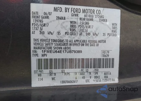 2007 Ford Explorer Eddie Bauer z USA, uszkodzony, nr VIN 1FMEU64E17UB79389